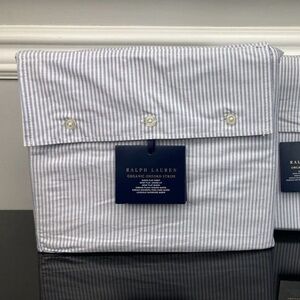 Ralph Lauren Organic Cotton Oxford Stripe Deep Fitted Sheet QUEEN